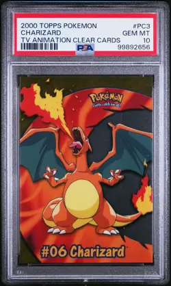 2000 TOPPS POKEMON TV ANIMATION CLEAR CARDS #PC3 CHARIZARD PSA 10 - Image 1