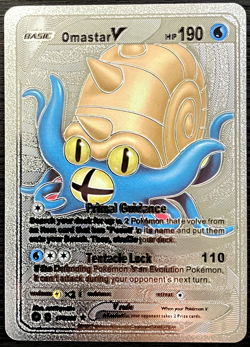 Omastar V Basic Silver Foil Fan Art Vinyl Collector Pokemon Card Costumed - Image 1