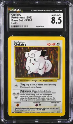 CGC 8.5 Clefairy 1999 Base 5/102 Holo Pokemon Card NM/MINT+ psa - Image 1