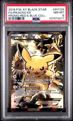 2016 POKEMON XY BLACK STAR PROMO RED & BLUE COLL FULL ART/PIKACHU EX PSA 8 - Image 1