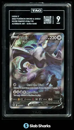 2022 POKEMON SWSH SILVER TEMPEST #186/195 LUGIA V ALTERNATE ART ULTRA RARE TAG 9 - Image 1
