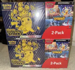 LOT OF 2 - Pokemon Surging Sparks ETB + Booster Bundle 2-pack Sealed - Image 1