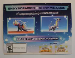 NEW! SHINY Koraidon or Miraidon - Pokemon Scarlet Violet - Code Card unscratched - Image 1