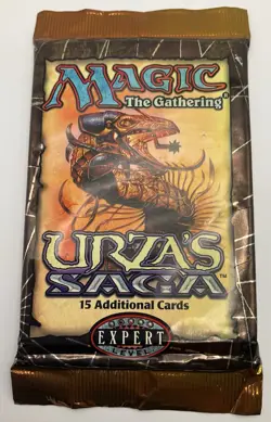 1998 Magic The Gathering Urza’s Saga Dragon Factory Sealed Booster Pack 15 Cards - Image 1