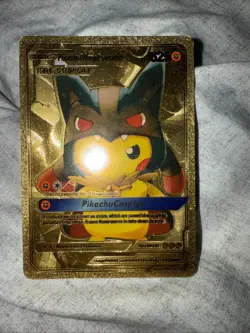 Pokemon Pikachu Mega Lucario Cosplay 625HP Gold Foil Fan Art Card #009 - Image 1