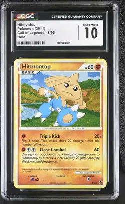 CGC 10 GEM MINT Hitmontop 2011 Call of Legends 8/95 Holo Pokemon Card - Image 1