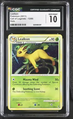 CGC 10 GEM MINT Leafeon 2011 Call of Legends 13/95 Holo Pokemon Card - Image 1