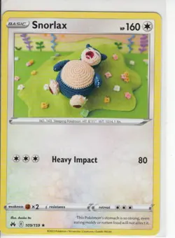 SNORLAX CROWN ZENITH SET RARE NON HOLO-FOIL POKEMON CARD 109/159 NM/M - Image 1