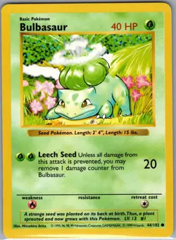 Bulbasaur 44/102 Base Set (Shadowless) - Pokemon Card - NM - Image 1