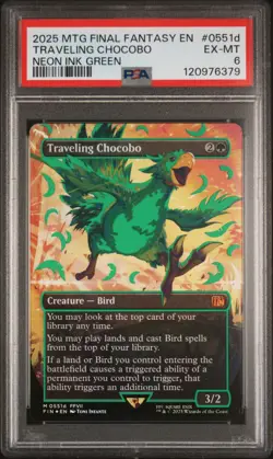 2025 MTG FINAL FANTASY COLORFUL CHOCOBOS-NEON INK GREEN TRAVELING CHOCOBO PSA 6 - Image 1