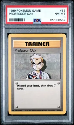 1999 POKEMON BASE SET UNLIMITED #88 PROFESSOR OAK PSA 8 - Image 1