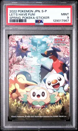 2022 POKEMON JAPANESE S PROMO STICKER LET'S HAVE FUN! SPRING, POKEKA PSA 9 - Image 1