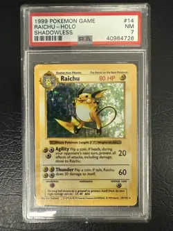1999 Pokemon Game #14 Raichu-Holo Shadowless PSA 7 - Image 1