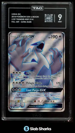 2018 POKEMON SUN & MOON LOST THUNDER #207/214 LUGIA GX FULL ART ULTRA RARE TAG 9 - Image 1