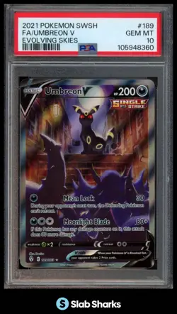 2021 POKEMON SWORD & SHIELD EVOLVING SKIES #189/203 UMBREON V FULL ART PSA 10 - Image 1