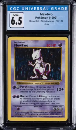 1999 POKEMON BASE SET - SHADOWLESS - HOLO #10/102 MEWTWO CGC 6.5 - Image 1