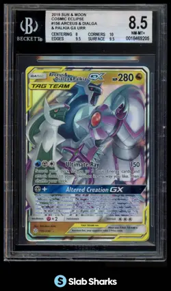 2019 POKEMON S&M COSMIC ECLIPSE ARCEUS DIALGA PALKIA TAG TEAM HOLO BGS 8.5 - Image 1