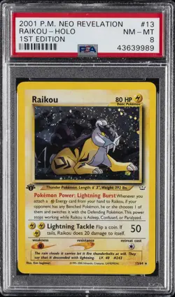 2001 POKEMON NEO REVELATION 1ST ED #13 RAIKOU-HOLO PSA 8 - Image 1