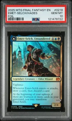 2025 MTG FINAL FANTASY FOIL EMET-SELCH, UNSUNDERED/HADES, SORCERER OF ELD PSA 10 - Image 1
