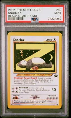 Pokemon Snorlax 49/53 PSA 9 Mint WOTC Black Star Promo 2002 Pokemon League Z - Image 1