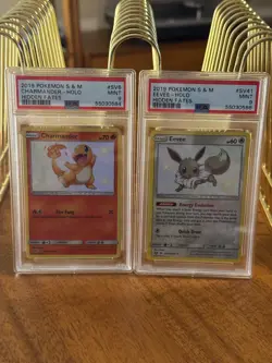 2019 POKEMON SUN & MOON HIDDEN FATES #SV6 CHARMANDER and #SV41 EEVEE -HOLO PSA 9 - Image 1