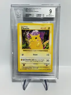 Pokemon Shadowless Red Cheeks Pikachu Error Card 1999 #58 BSG Beckett 9 - Image 1