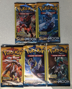 POKEMON SUN & MOON 3 CARD BOOSTER PACK ART SET (5) NEW PACKS - Image 2