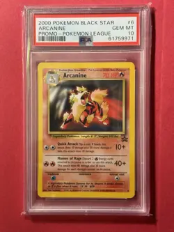 PSA 10 Arcanine Black Star Promo Pokemon League 2000 Pokemon Card #6 9971 - Image 1