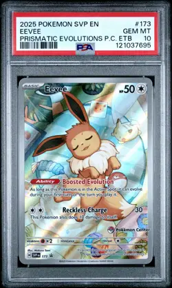 2025 POKEMON PRISMATIC EVOLUTIONS POKEMON CENTER ETB PROMO SVP #173 EEVEE PSA 10 - Image 1