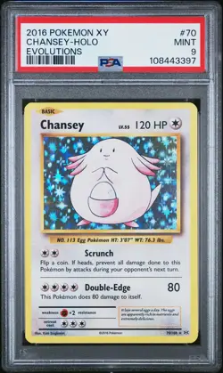 2016 POKEMON XY EVOLUTIONS #70 CHANSEY-HOLO PSA 9 - Image 1