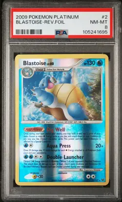 2009 POKEMON PLATINUM BASE BLASTOISE #2 REVERSE HOLO FOIL PSA 8 NM #105241695 - Image 1