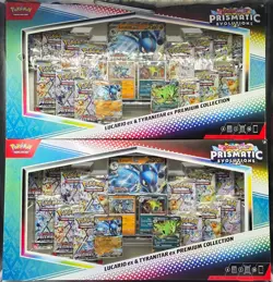 2x Pokemon TCG Prismatic Evolutions Lucario Ex + Tyranitar Ex Premium Collection - Image 1