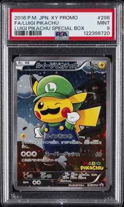 2016 POKEMON JPN XY PROMO LUIGI PIKACHU SPECIAL BOX FULL ART/LUIGI PIKACHU PSA 9 - Image 1
