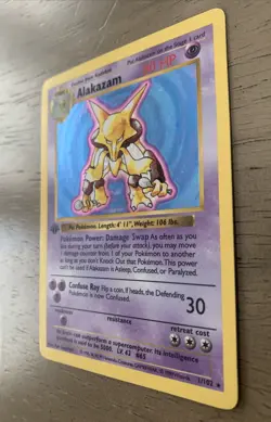 1999 Pokemon Alakazam 1st Edition Shadowless Holo Card 1/102 - Image 3