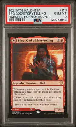 2021 MTG KALDHEIM #123 BIRGI, GOD OF STORYTELLING/HARNFEL, HORN OF BOUNTY PSA 10 - Image 1