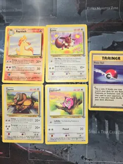 Jungle 5 Card Lot Rapidash, Eevee, Tauros, Jigglypuff, Poke Ball Pokemon Vintage - Image 1