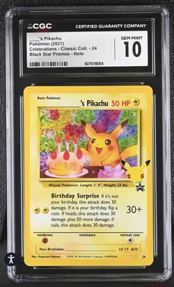 Pokemon Celebrations Birthday Pikachu - 24 black star promos CGC GEM MINT 10 - Image 1