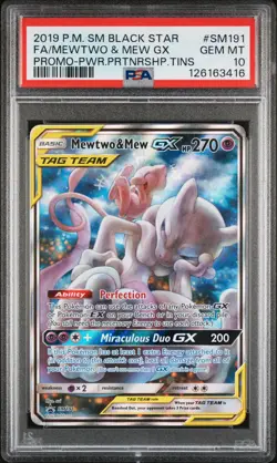 2019 POKEMON SM BLACK STAR PROMO #SM191 FULL ART/MEWTWO & MEW GX PSA 10 - Image 1