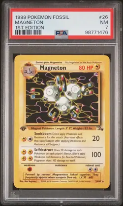 1999 POKEMON FOSSIL 1ST EDITION #26 MAGNETON PSA 7 - Image 1