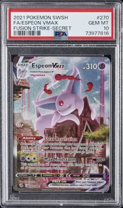 2021 POKEMON SWORD & SHIELD FUSION STRIKE SECRET FULL ART/ESPEON VMAX PSA 10 - Image 1