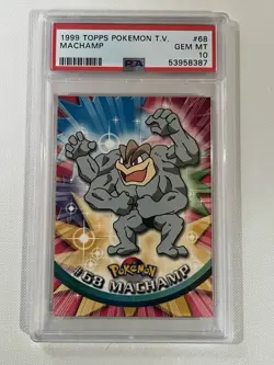 PSA 10 GEM MINT Machamp #68 Blue Logo 1st print 1999 Pokemon Topps TV Series 1 - Image 1