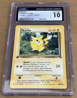 Pokemon Pikachu Jungle 1st Edition CGC 10 GEM MINT - GRADED CARD #60 - Image 1