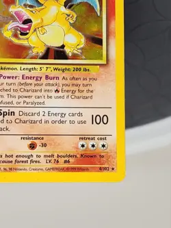 Charizard Pokemon Trading Card Holo Rare 4/102 1999 Base Set Very Good Condition - Image 5