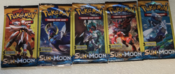 POKEMON SUN & MOON 3 CARD BOOSTER PACK ART SET (5) NEW PACKS - Image 1