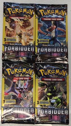 POKEMON SUN & MOON FORBIDDEN LIGHT 3 CARD BOOSTER PACK ART SET (4) NEW PACKS - Image 1