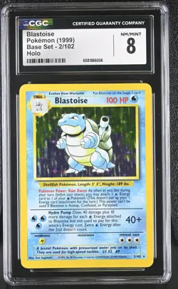 CGC 8 Blastoise 1999 Base Set 2/102 Holo Pokemon Card - Image 1