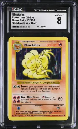 CGC 8 Ninetales 1999 Base Set 12/102 Shadowless Holo Pokemon Card - Image 1