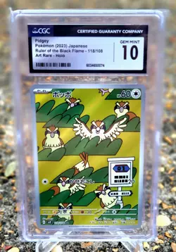 🦅🦅 CGC 10 Pidgey 118/108 AR Ruler of the Black Flame sv3 Japanese Pokemon Card - Image 1
