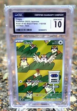 🦅🦅 CGC 10 Pidgey 118/108 AR Ruler of the Black Flame sv3 Japanese Pokemon Card - Image 2
