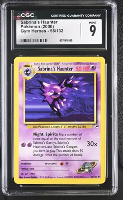 CGC 9 MINT Sabrina's Haunter 2000 Gym Heroes 58/132 Pokemon Card - Image 1